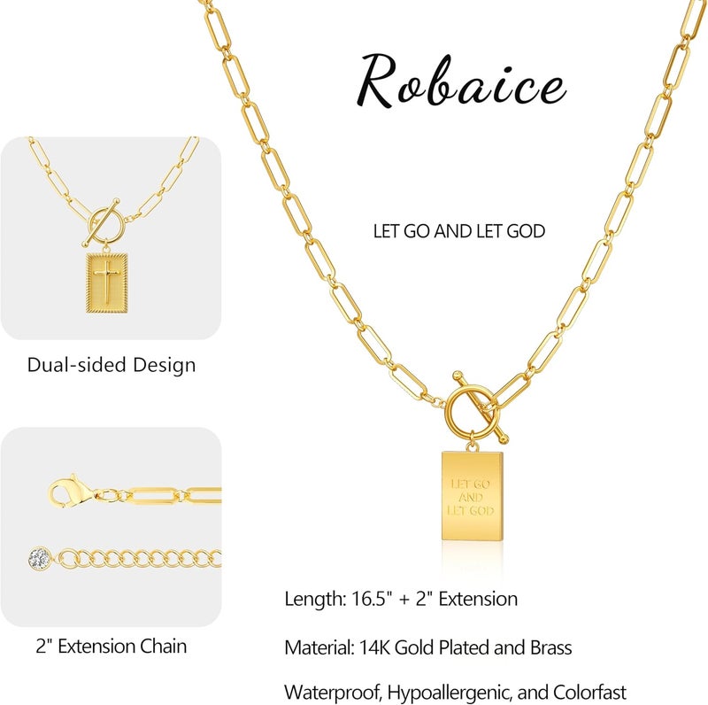 Robaice 14K Gold Plated and Silver Plated Cross Necklace for Women, Non-Tarnish Faith Jewelry with Toggle Clasp, Fashion Necklace Gifts for Women, Christian Faith, Communion, Birthday & Christmas - Image 5